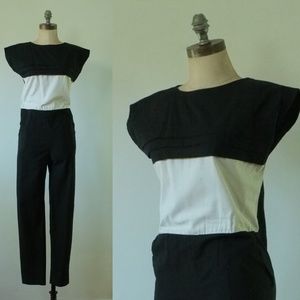 Vintage 1970s jumpsuit | black + white jumpsuit